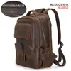 Mochila de Gran Capacidad de Cuero Genuino Cuero Crazy Horse con Carga USB para Computadora Mochila Estudiante Multifuncional Mochila de Viaje para Exteriores