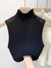Novo Estilo Blusa de Tricô Sem Mangas para Mulheres, Estilo Fino de Verão com Toque de Luxo, Gola Elegante, Blusa Casual para Férias, Fornecimento Direto Transfronteiriço