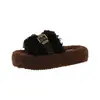 Pantuflas Retro de Suela Gruesa y Peludas para Exterior de Mujer en Otoño e Invierno Estilo Coreano Cómodas Pantuflas Rizadas Pantuflas de Algodón de Una Línea para Mujer