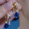 Hebilla de Oreja Cuadrada Geométrica de Cristal Diamante Super Brillante Estilo Coreano Moda Elegante Lujo Ligero Sensación de Alta Gama Atmosférico Exquisito Accesorios para Oreja