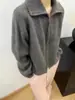 Cardigan feminino 100% lã mercerizada com lapela e zíper, um suéter de malha sofisticado de manga longa para primavera e outono