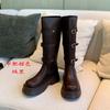 111-2 Pierna Gruesa Pantorrilla Ancha Invierno Nuevo Estilo Talla Grande Botas Largas Botas de Motocicleta Otoño e Invierno Botas Altas Suela Gruesa Talla Grande Zapatos para Mujer