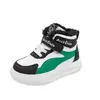 Sapatos de algodão de cano alto, espessados e forrados com fleece para crianças, novo estilo inverno 2025, para meninos e meninas, sapatos quentes com exterior de pelo em peça única