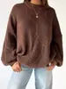 Suéter de punto trenzado con cuello redondo, patrón de rombos, liso, holgado, color liso, para mujer, nuevo estilo otoño e invierno, comercio exterior transfronterizo, para ir al trabajo