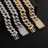 Pulseira masculina Cuban chain 20mm cobre zircônia transfronteiriça, banhada a ouro real, fecho tipo caixa hip-hop com zircônia, moderna e única
