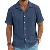 Camisa de Waffle Transpirable de Verano para Hombre Cuello Cubano Top Cardigan Casual de Manga Corta Transfronterizo Venta al por Mayor