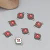 Anel duplo de prata de lei S925 Trevo ágata vermelha do sul acessórios artesanato vintage desgastado material de contas DIY feito à mão