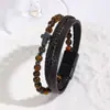 Pulsera de Cuero Trenzada para Hombre de Piedra Natural Transfronteriza con Ojo de Tigre y Cierre Magnético de Aleación Pulsera de Cruz