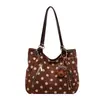 Bolsa tote retrô artística de bolinhas estilo coreano estilo faculdade para mulheres, nova moda outono 2026 bolsa de ombro de grande capacidade
