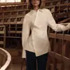 2025 Nueva Camisa Blanca de Algodón con Solapa de Manga Larga Cintura Diseño Cruzado Cárdigan Asimétrico Top para Mujer
