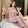 Pijama Feminino Transfronteiriço Mais Vendido Novo Primavera e Outono Manga Longa Algodão Nuvem Fino Conjunto Roupa de Casa Atacado com Grandes Descontos