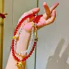 Cadena de Suéter con Colgante de Cristal Blanco Natural y Calcedonia Roja de Alta Calidad con Diseño Retro