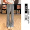 Calça casual cinza série lu com micro-boca feminina outono inverno 2026 nova cintura alta justa com caimento calça de moletom esportiva com veludo plus