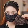 Nova Máscara Estampa de Leopardo Camada Dupla Elástica Outono e Inverno Quente Forrada com Lã Respirável Adulto Protetora à Prova de Vento e Poeira Máscara Máscara