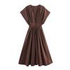 Comércio Exterior Transfronteiriço Roupas Femininas Estilo Outono 2025 Design Estilo Europeu e Americano Vestido com Cadarço Popeline Decote V Amarrar 2965260
