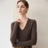 Otoño/Invierno Nuevo de Primera Línea Cuello en V Cachemir para Mujer Cuello Libre Suéter de Cachemir Ajustado Versátil Tejido Capa Base Cómodo