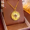 Pingente da Sorte Cristal de Gelo Dourado em Latão, Brilhante Sorte, Riqueza, Segurança, Moeda de Cobre Atraente Riqueza Pingente de Corrente Clavícula para Mulheres