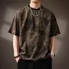 Camiseta de Manga Corta con Tie-Dye Artístico y Tejido de Seda Helada para Hombre, Verano, Corte Holgado, Talla Grande, Manga Tres Cuartos, Top Transpirable