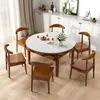 Mesa de Comedor de Piedra Sinterizada y Madera Maciza para Hogar en Apartamento Pequeño, Mesa Redonda Moderna Minimalista Extensible Plegable de Doble Uso con Mesa de Placa de Inducción