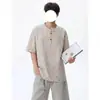 Camiseta Masculina Xadrez Meio Botão Manga Curta Tendência Verão Nova Casual Versátil Design Solto Senso de Estilo Hong Kong