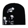 Gorro de Punto de Moda Europea y Americana de Comercio Exterior, Moderno y Versátil, con Patrón en Forma Humana, Gorro Casual para Exteriores, Resistente al Frío y Cálido, Unisex