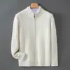 Suéter Masculino Casual de Lã Grossa de Camada Base Cashmere com Zíper Meio e Malha Dupla Outono e Inverno