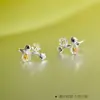 Pendientes hechos a mano de Flor de Melocotón Vintage Estilo Mori frescos artísticos de plata de ley S925 Pendientes de Flor de Cerezo Japonés regalo para mujer