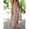 Roupas Femininas Plus Size Novo Vestido Transfronteiriço Europeu e Americano Estação Independente Vestido de Verão Algodão e Linho Cor Elegante e Emagrecedor