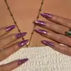 Uñas Postizas Cuadradas Moradas Estilo Disco Europeo y Americano, Punta Puntiaguda Forma Almendrada, Pegatinas Brillantes para Uñas de Fiesta, 24 Piezas