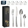 Juego de 24 Piezas de Cubiertos de Acero Inoxidable Corte Estrella Diamante Vajilla Occidental de Hotel Cuchillo y Tenedor para Steak Cucharilla de Té Cucharilla de Postre Tenedor para Frutas y Ensalada