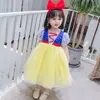 Vestido de Blancanieves para Niñas, Vestido de Verano para Niñas Pequeñas, Nuevo Vestido de Algodón de Manga Corta con Mangas Abullonadas