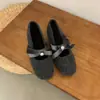 Sapatos Mary Jane com Fragrância Suave Pequena Inverno Retro Aumento Interno Laço Pérola Sapatos para Mulheres