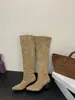 [] Botas de Salto Grosso Bico Fino Francês Acima do Joelho Botas Femininas 2026 Outono Novas Botas Cano Alto Arredondadas