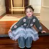 Cardigã Suéter Artesanal Infantil 2026 Outono/Inverno Top de Tricô Coreano para Meninas Roupa em Camadas para Meninas com Jeans