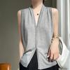 Primavera y Verano Elegante Elegante Commuter Simple Suave Tejido Estambre Lana Seda Cuello en V Chaleco sin Mangas