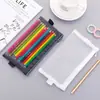 Estojo de Malha com Alto Valor Estético, Design Transparente e Simples, Grande Capacidade, Sem Logo, Bolsa de Papelaria Fofa para Estudantes e Provas