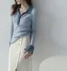 Mzoxom Tricô Elegante com Gola Polo para o Trabalho Design de Cor Contrastante Tricô Pulôver de Alta Qualidade