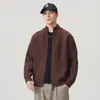 Suéter cardigan masculino, novo modelo outono e inverno 2026, de alta qualidade, cor sólida, simples, solto, casual, jaqueta suéter com gola alta