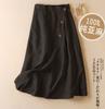 Saia de Linho Puro para Mulheres Verão Botão Inclinado Cintura Alta Saia Slim A-Line Design Solto e Versátil Saia Midi