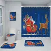 Serie de Decoración Navideña Cortina de Ducha Baño de Hotel Pintura de Decoración Navideña Cortina de Ducha Impermeable sin Perforaciones Juego de Alfombrilla de Baño