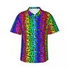 Camisa de praia neon com estampa digital de comércio exterior, camisa havaiana casual com estampa de leopardo, camisa masculina plus size, manga curta
