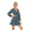 Amazon Transfronterizo Primavera/Verano 2022 Nuevo vestido de estampado floral con cordones y escote en V para ir al trabajo falda de manga larga de cintura media
