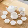 Juego de Té Kung Fu de Jadeíta Seis Caballeros del Té Jingdezhen Cubierta Exterior de Jade Blanco Portátil Hecho a Mano
