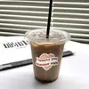 Taza de embalaje para bebidas frías de té de leche de plástico de celebridad de Internet, taza de café desechable transparente engrosada para jugo con tapa, venta al por mayor