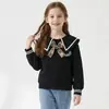 Sudadera de Moda y Estilo con Lazo para Niñas, Nuevo Top de Manga Larga con Cuello de Muñeca para Niños Mayores