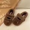 Zapatillas de Peluche Casuales Lindas Zapatillas de Algodón Estilo Francés INS para Mujer Terciopelo Plus Cálidas con Lazo Nuevo Estilo Invierno Versión Coreana 2026