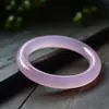 Pulseira de Calcedônia Rosa Claro Ágata de Gelo Jade Gordo Redondo Pulseira Feminina Raiz de Lótus Rosa Hibisco Atacado