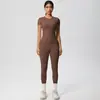 Conjunto de Duas Peças Esportivo Yoga para Mulheres Calças Esportivas de Cintura Alta Slim-fit de Manga Curta Nova Scrub Naked Transfronteiriço Europeu e Americano