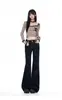 Otoño 2026 Nuevos Pantalones Vaqueros Elásticos de Tiro Bajo para Mujer Color Azul Denim Pantalones Micro Acampanados Pantalones Largos