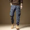 Calça de trabalho retrô estilo americano, nova coleção primavera/outono, calça casual masculina multibolsos feita de algodão puro
